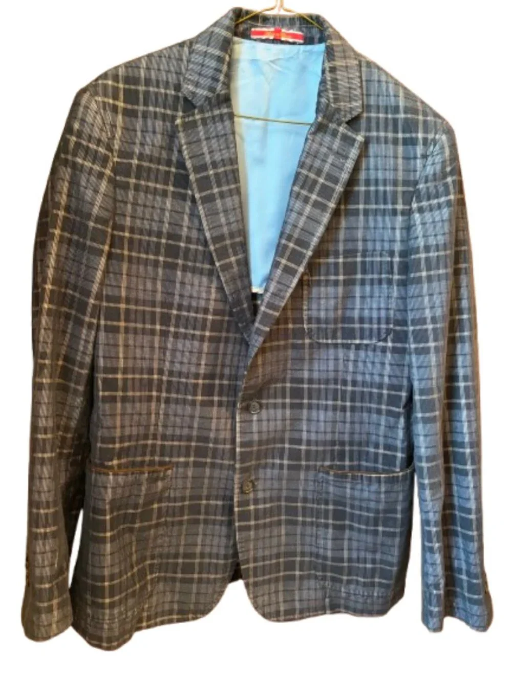 English Laundry Blazer Mens Size M Gray Plaid Lightweight Sport Coat Casual